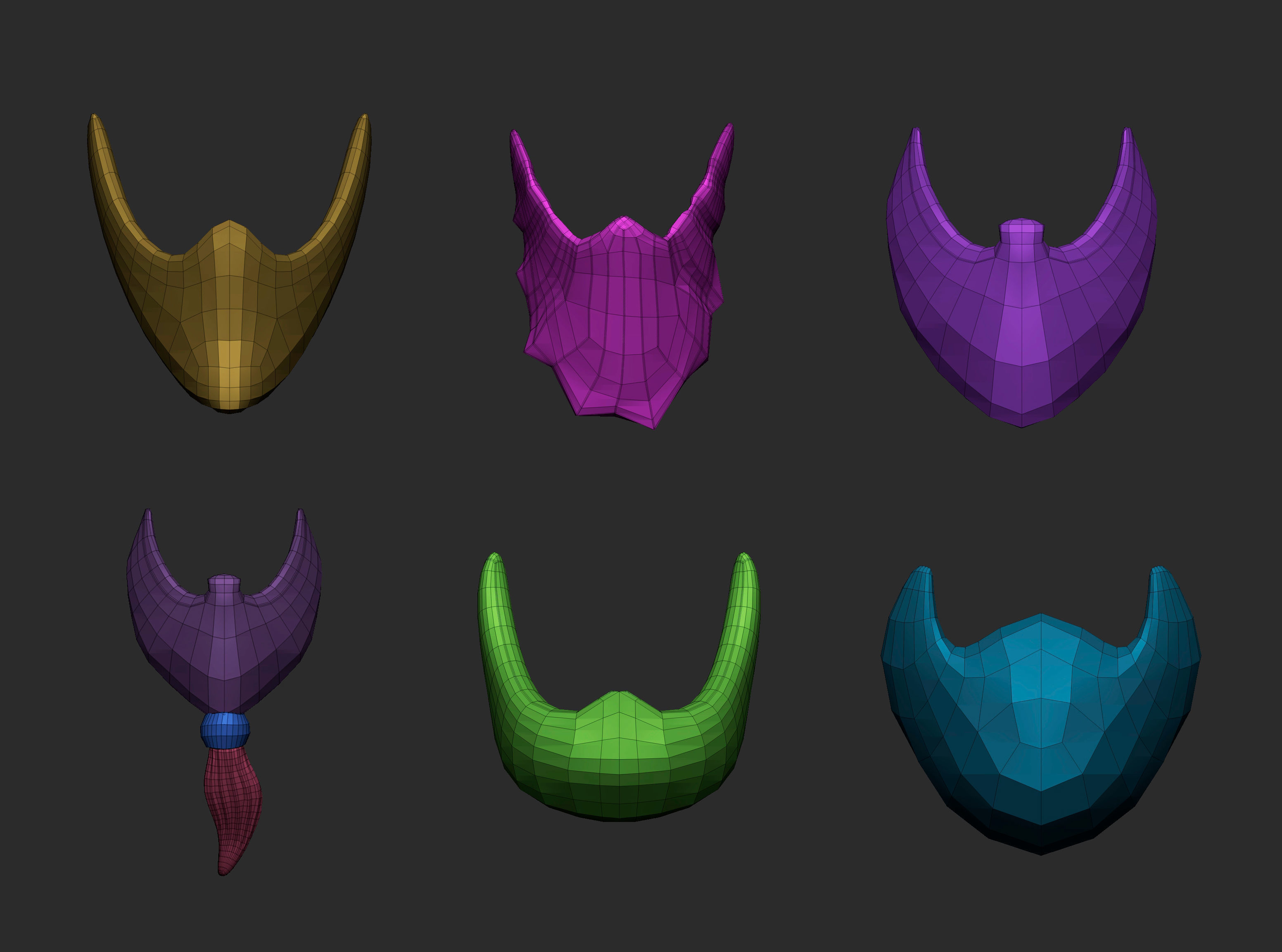 30 Lowpoly moustache beard base mesh imm set 3D model_14