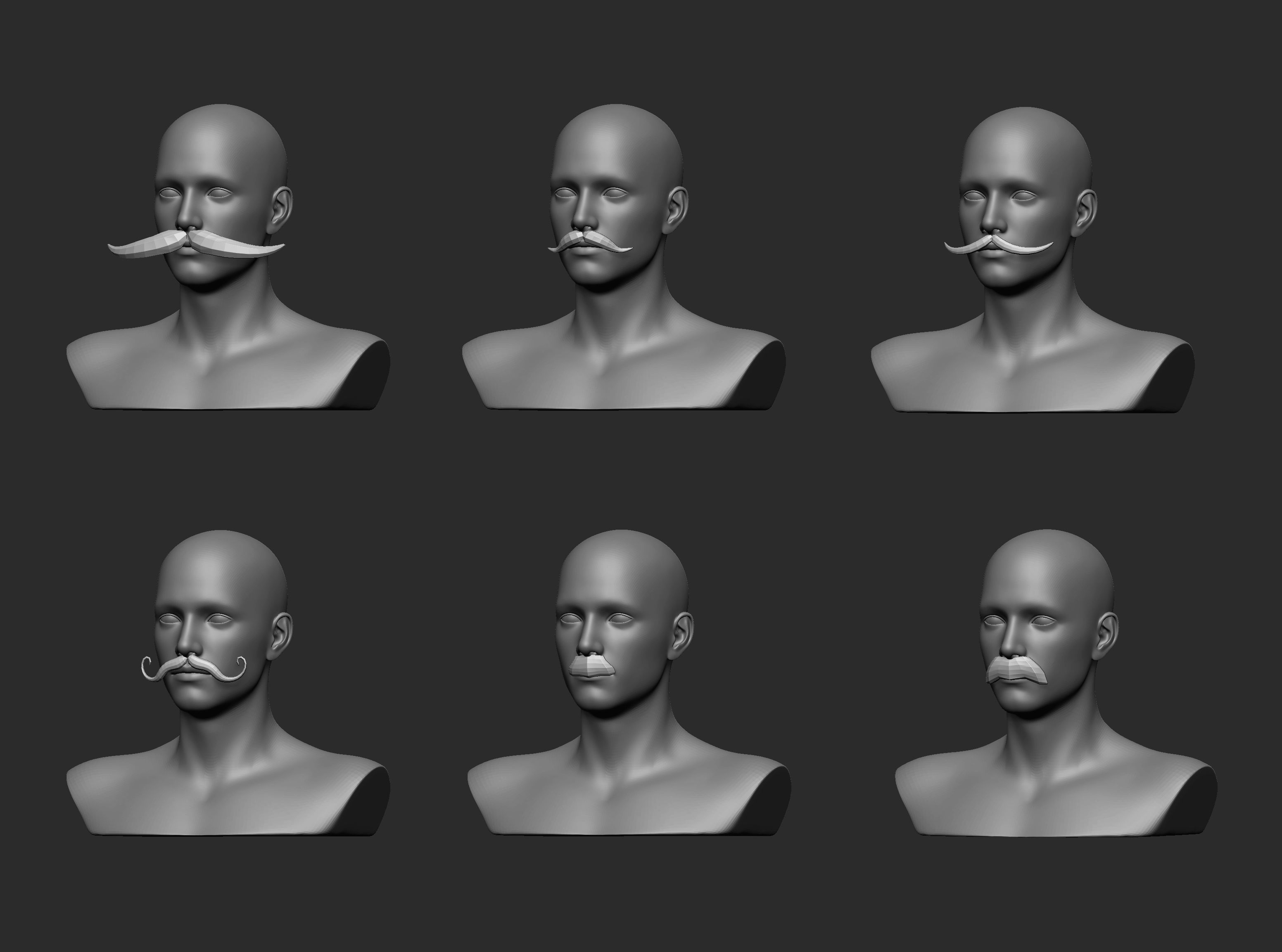 30 Lowpoly moustache beard base mesh imm set 3D model_6