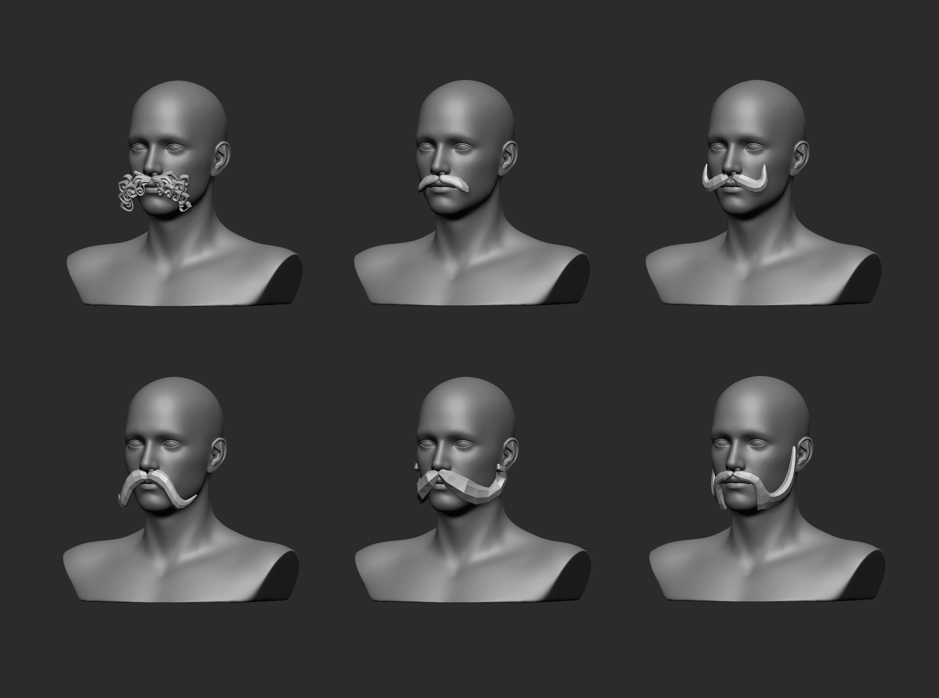 30 Lowpoly moustache beard base mesh imm set 3D model_7