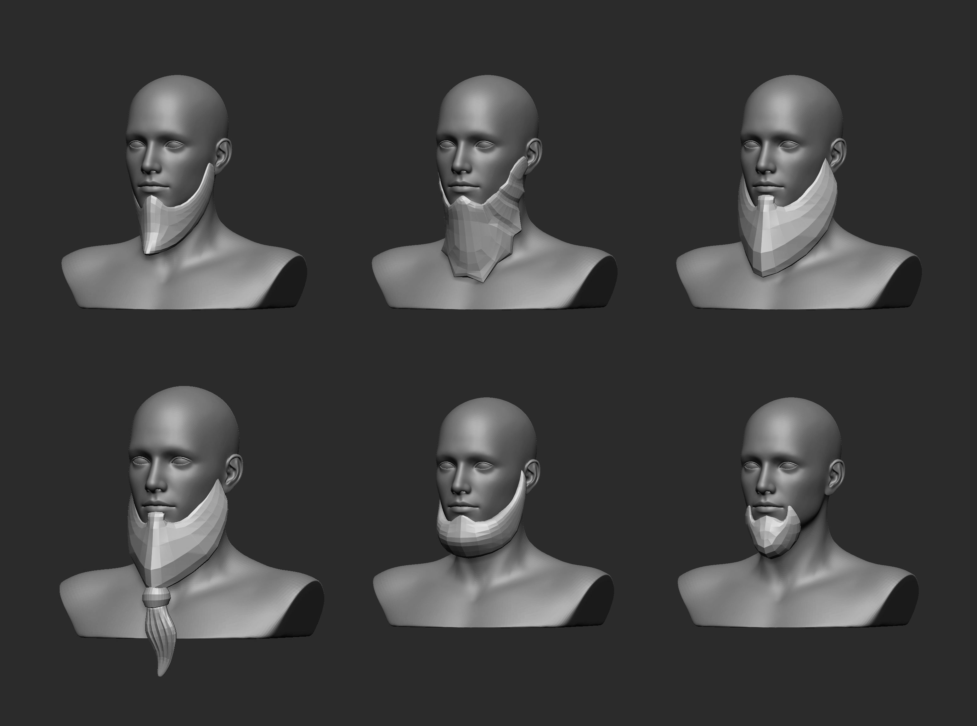 30 Lowpoly moustache beard base mesh imm set 3D model_9