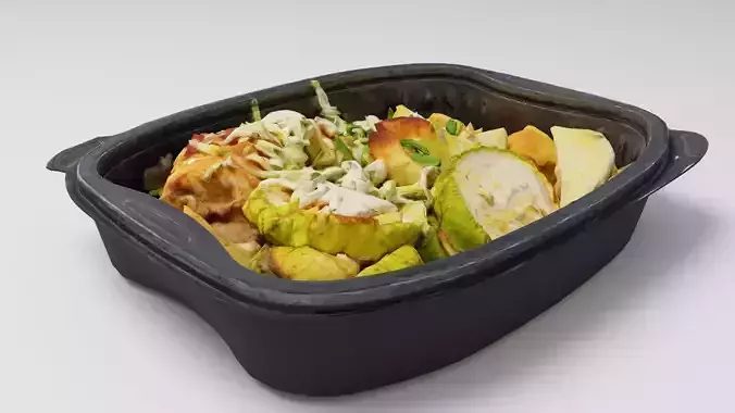Poke bowl lunch box with cabbage chicken potatoes eggplant