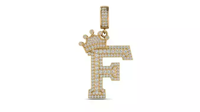 Alphabet Crown Diamond Pendant F 3D print model
