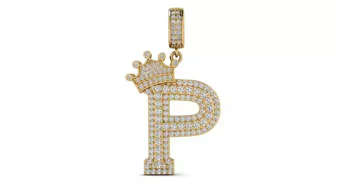 Alphabet Crown Diamond Pendant P 3D print model