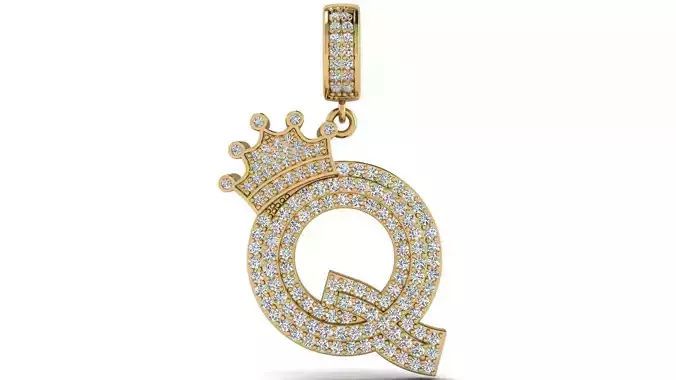 Alphabet Crown Diamond Pendant Q 3D print model