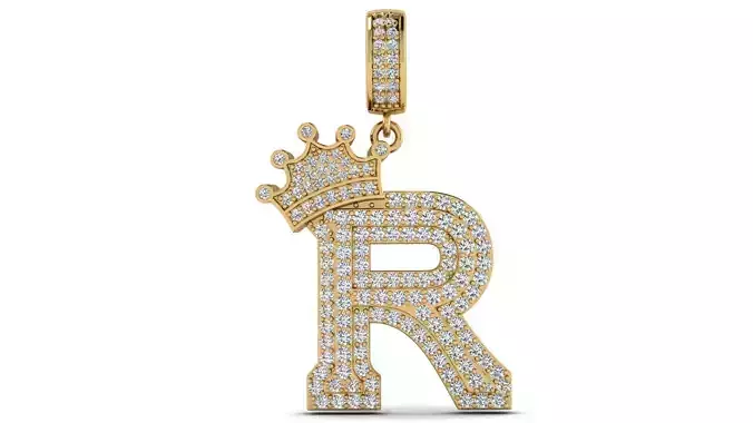 Alphabet Crown Diamond Pendant R 3D print model