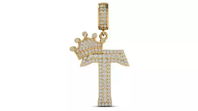 Alphabet Crown Diamond Pendant T 3D print model
