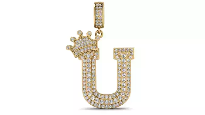 Alphabet Crown Diamond Pendant U