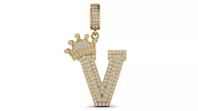 Alphabet Crown Diamond Pendant V