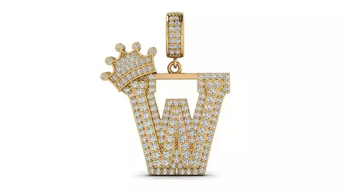 Alphabet Crown Diamond Pendant W