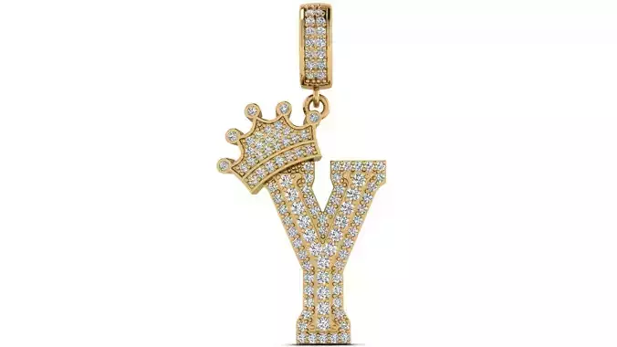 Alphabet Crown Diamond Pendant Y