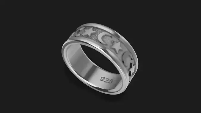925 silver star moon ring band