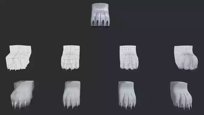 4 Digit Paws Low and High Poly Rigged Textured Low-poly 3D model