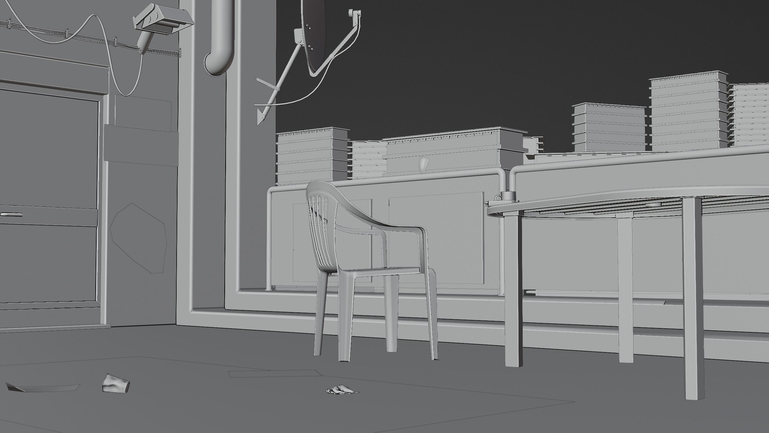 Urban Roof Scene 3D Blender File Textured FBX OBJ MTL Files 3D model