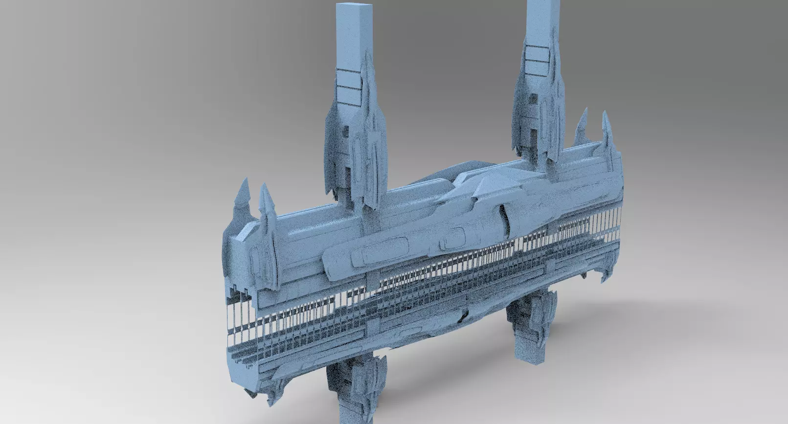 Sci fi Train rail track 3D model