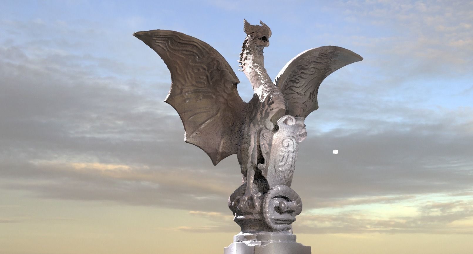  Medieval Dragon Shield Statue  3D model_1
