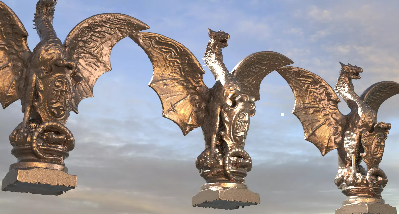 Medieval Dragon Shield Statue 2 3D model_0