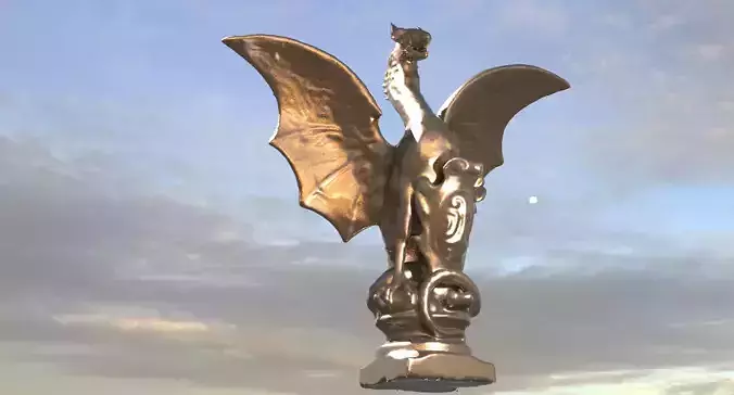 Medieval Dragon Shield Statue low poly  3D model