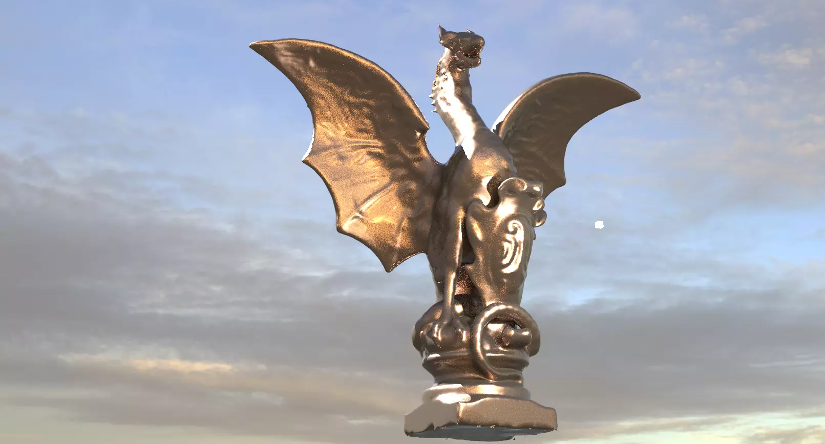 Medieval Dragon Shield Statue low poly 3D model