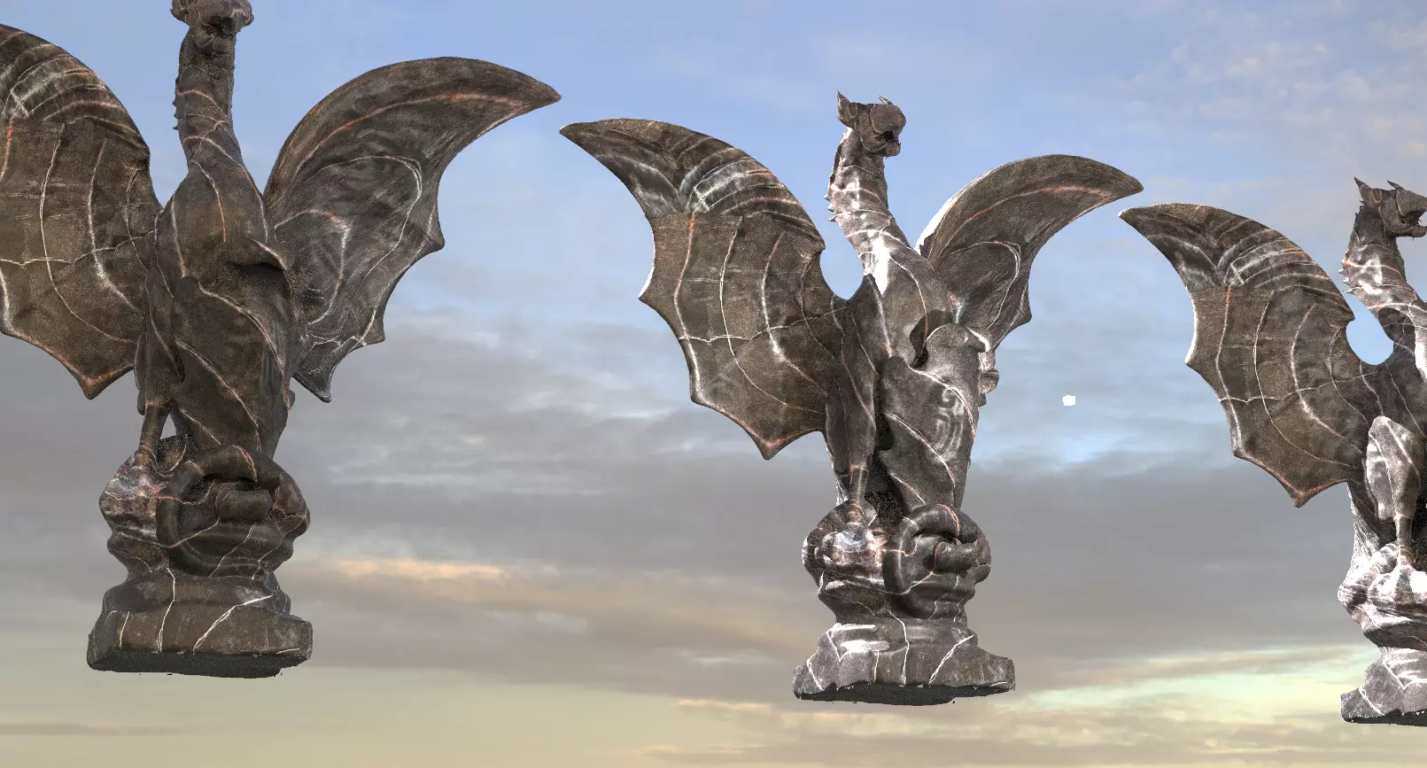 Medieval Dragon Shield Statue Dark  3D model_0
