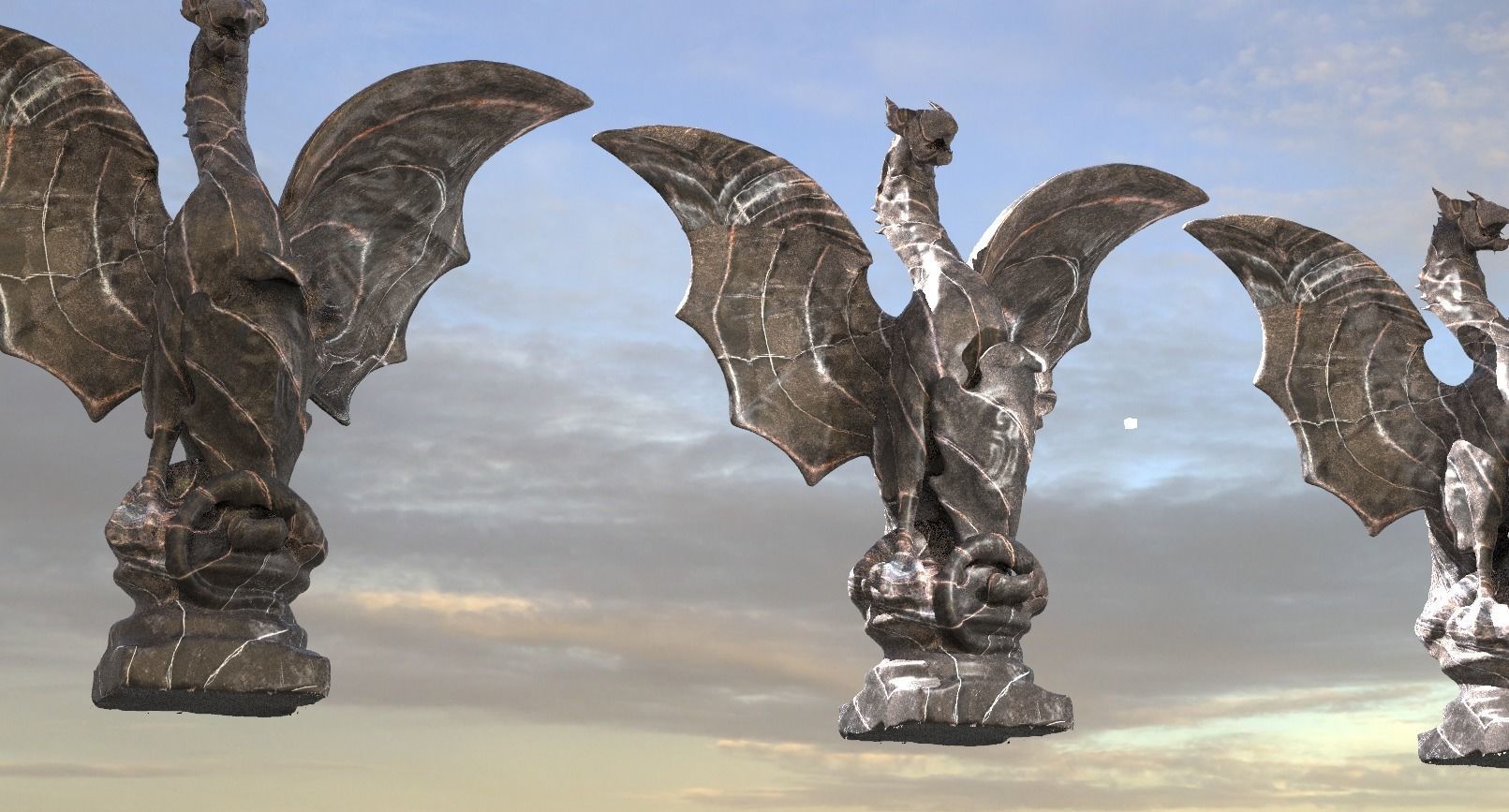 Medieval Dragon Shield Statue Dark  3D model_1