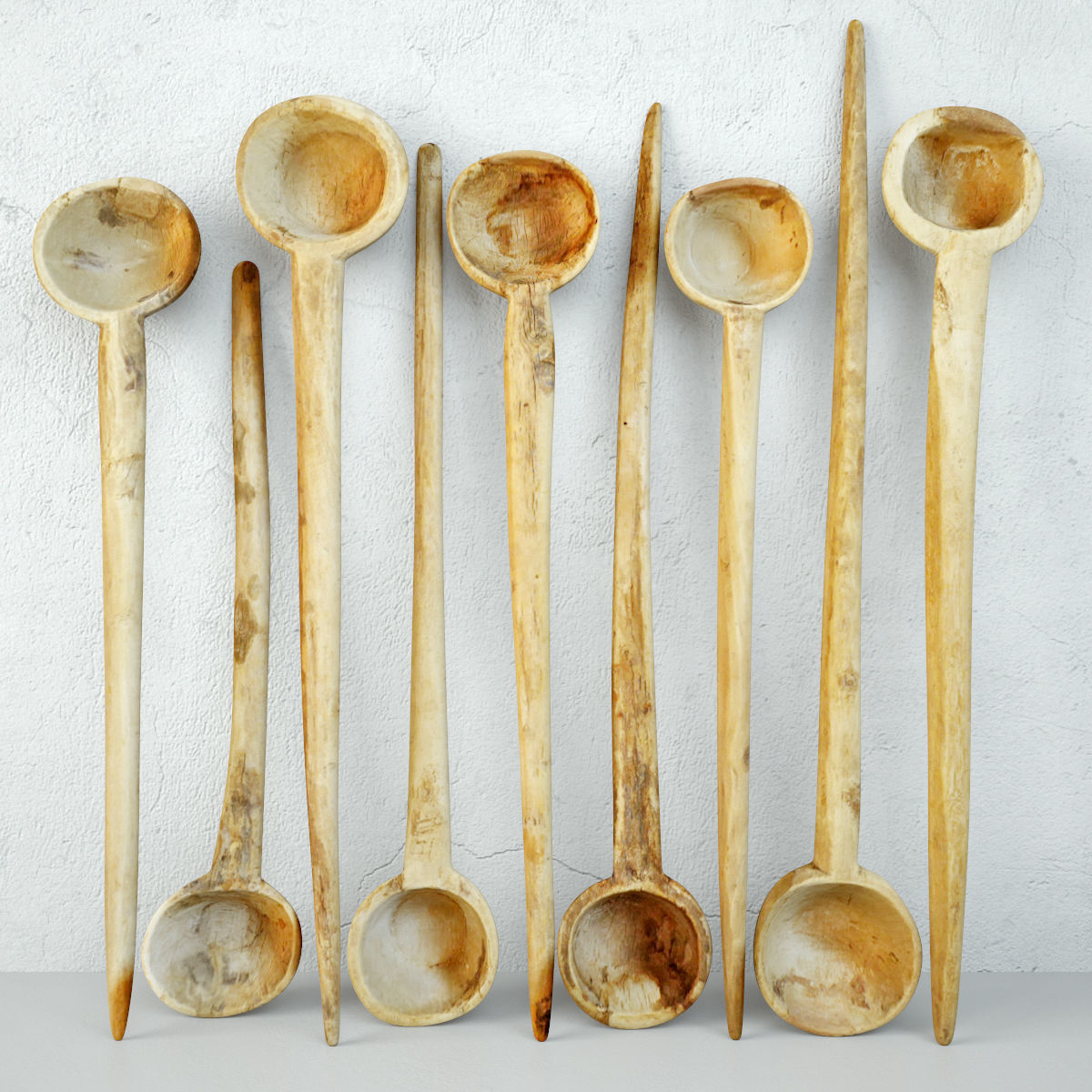 Old Bleached Wood Indian Spoons 3D model_1