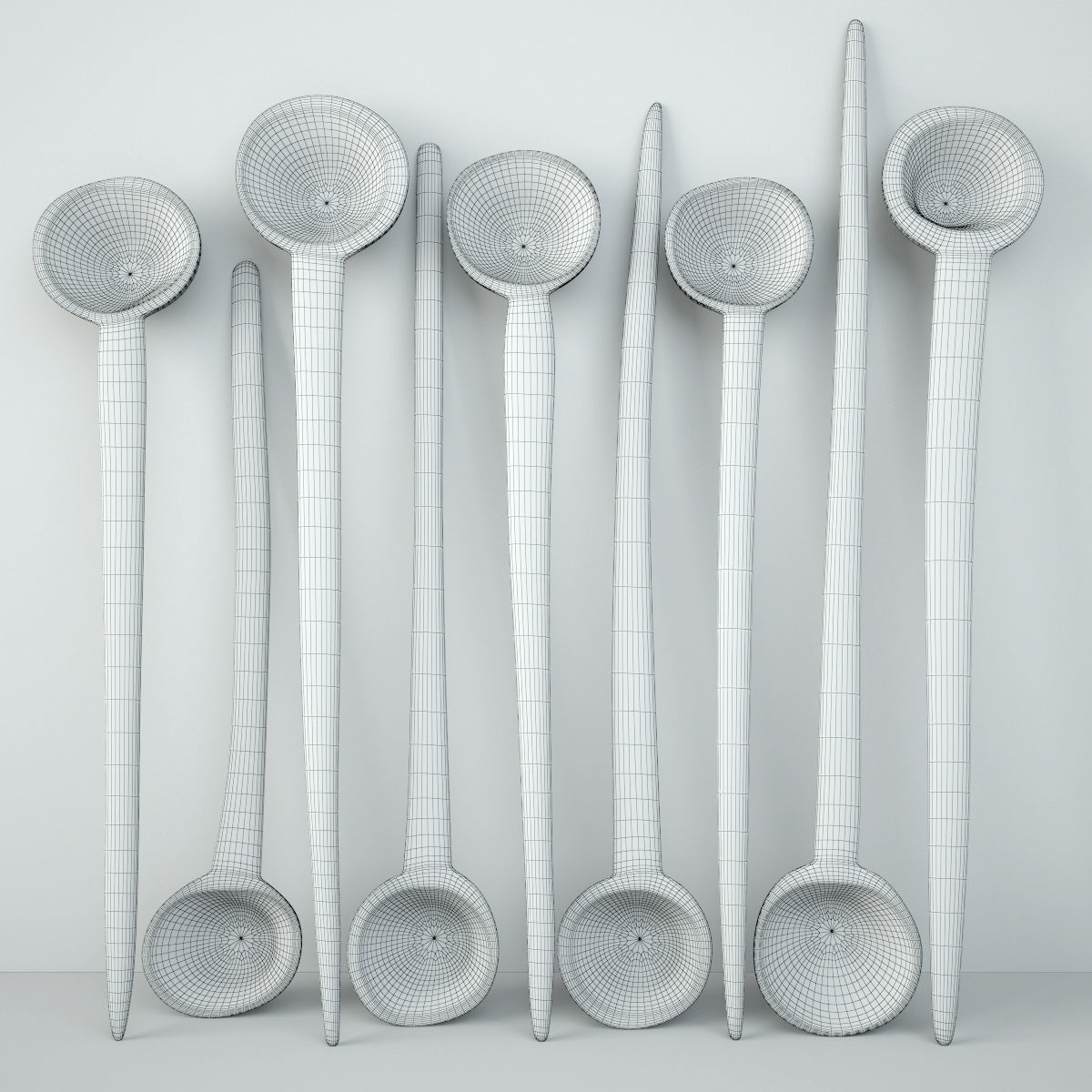 Old Bleached Wood Indian Spoons 3D model_2