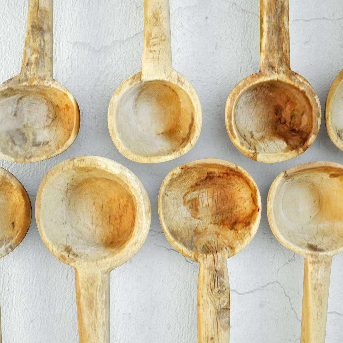 Old Bleached Wood Indian Spoons 3D model_5