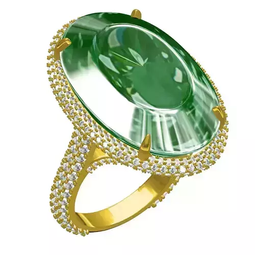 Green Oval Stone Diamond Cocktail Ring