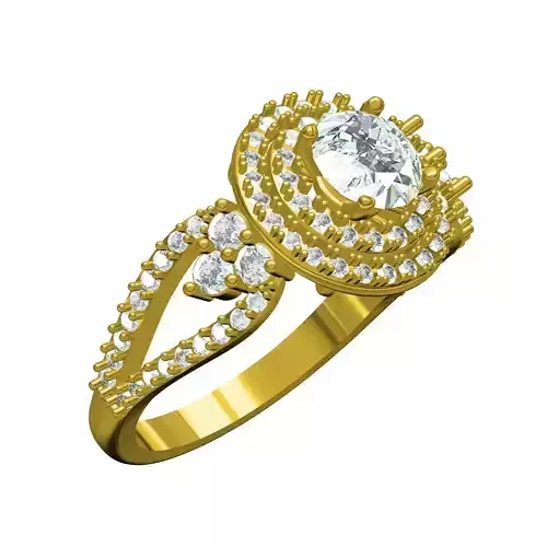 Round Diamond Double Halo Solitaire Engagement Ring for Women