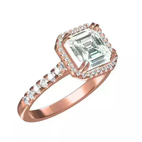 Ocatagon Stone Diamond Halo Micro Prong Set Engagement Ring