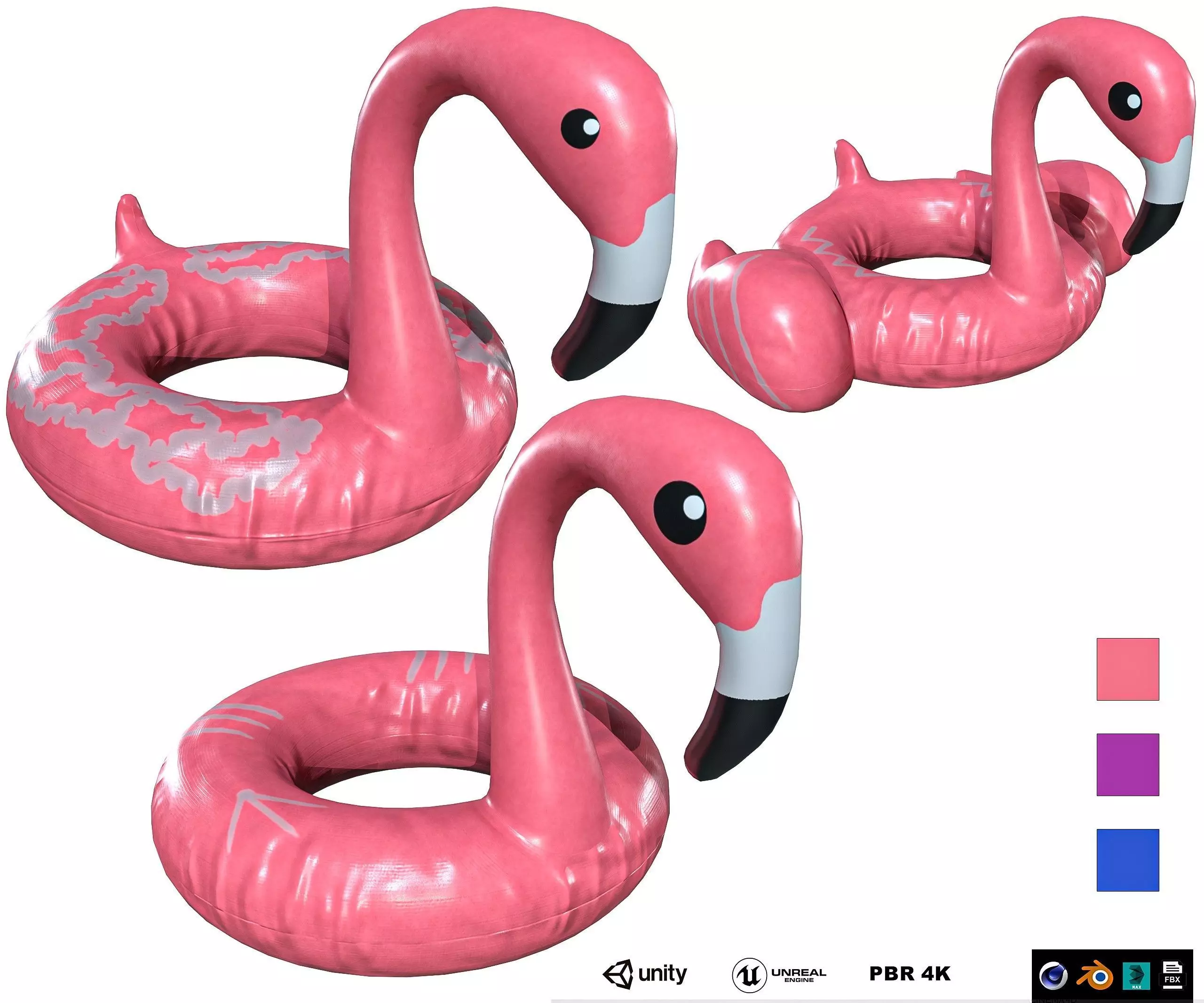 Flamingo Pool Float Pack Low-poly 3D model