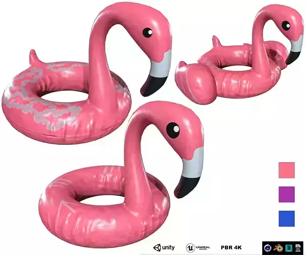  Flamingo Pool Float Pack Low-poly 3D model