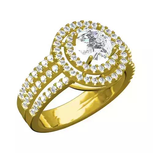 Triple Row Shank Solitaire Engagement Ring