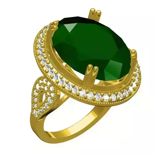 Green Oval Double Prong Solitaire Engagement Ring