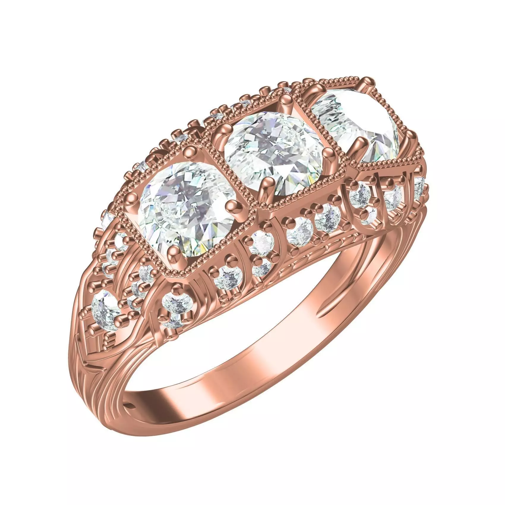 Three Stone Ring Moissanite Diamond Engagement Bride Ring 3D print model