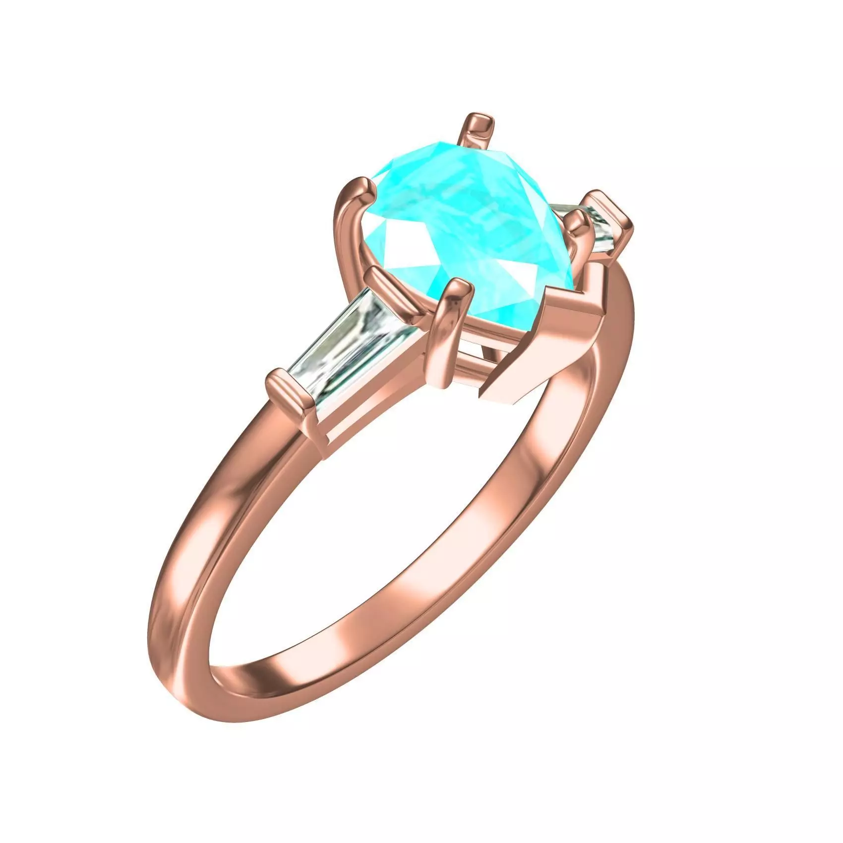 Simple Pear and Baguette Diamond Solitaire Engagement Ring 3D print model