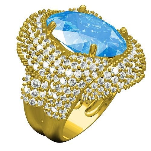 Unique Aquamarine Diamond Cocktaile Ring 3D print model