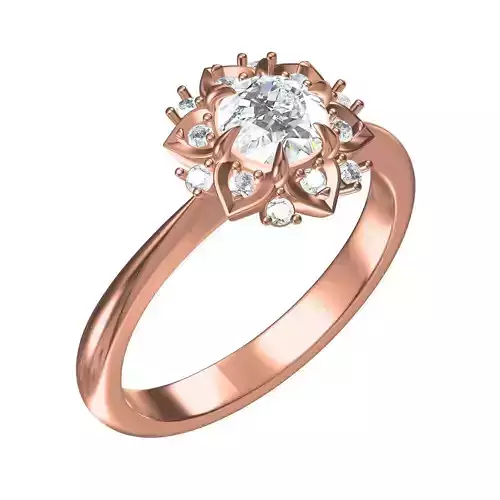 Round Diamonds Floral Design Solitaire Engagement Ring