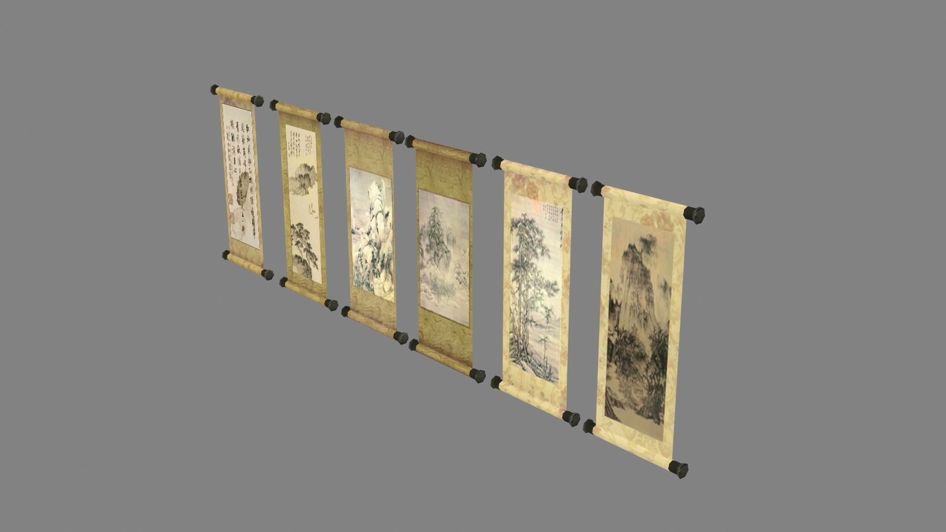 Ancient Chinese landscape paintings Low-poly 3D model_1