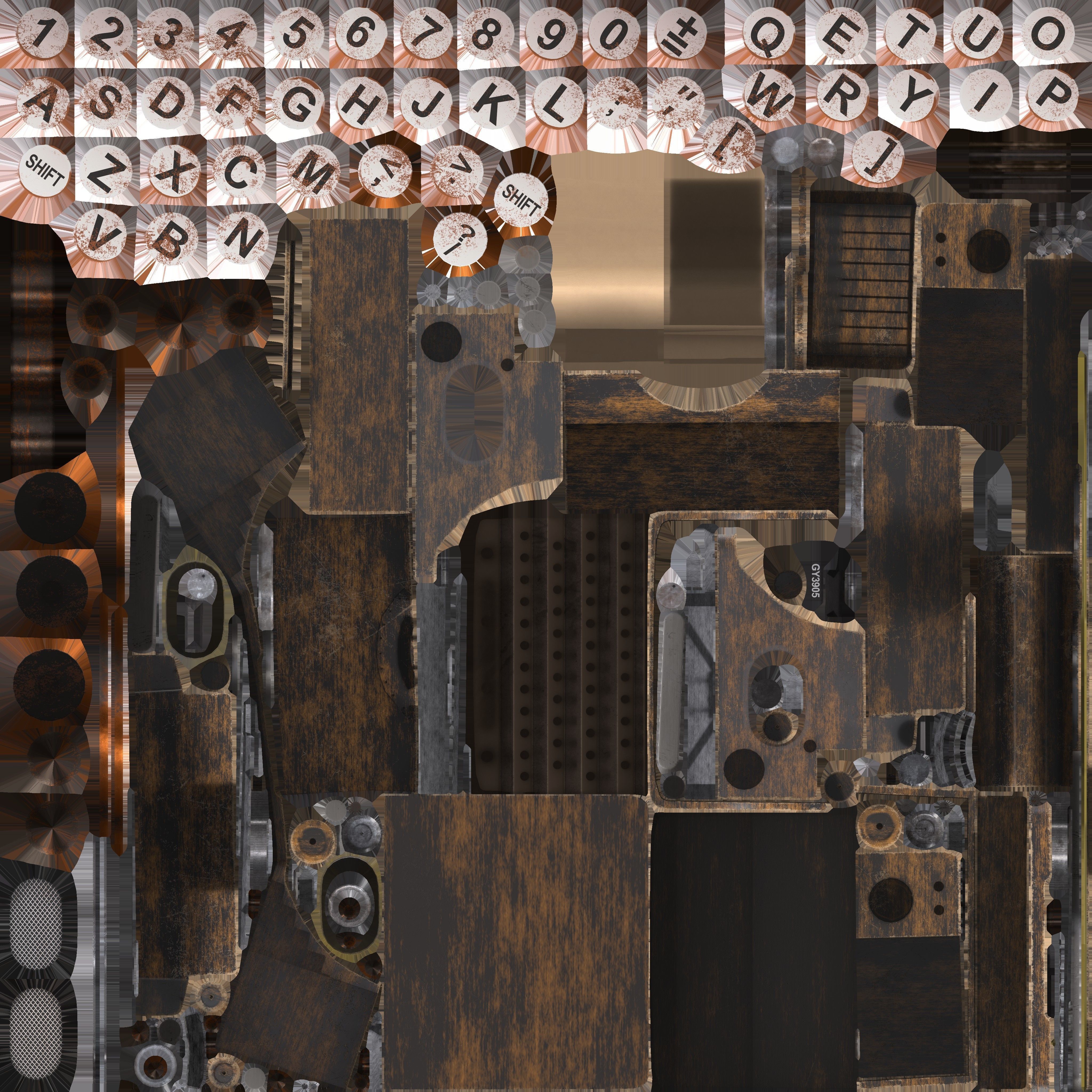 Game Ready Antique Typewriter Low-poly 3D model_19