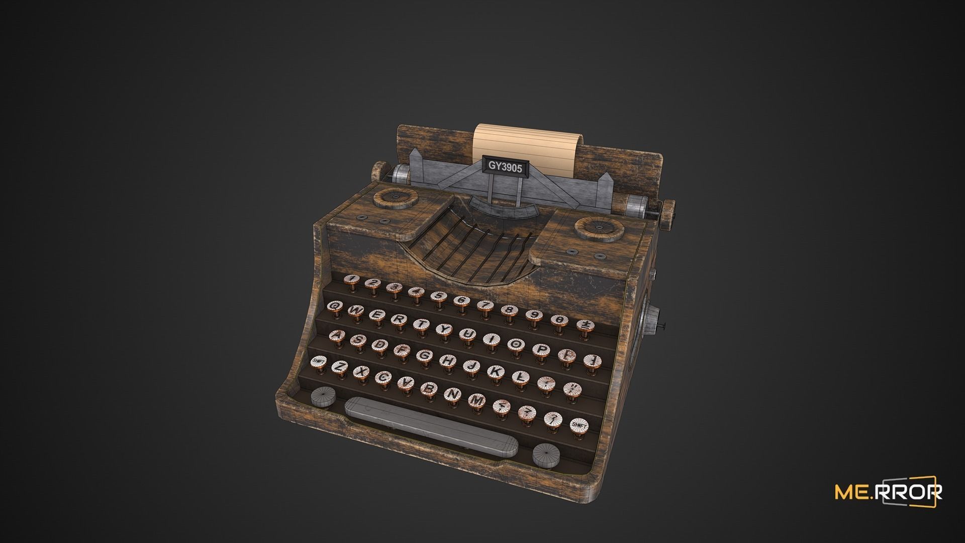 Game Ready Antique Typewriter Low-poly 3D model_7