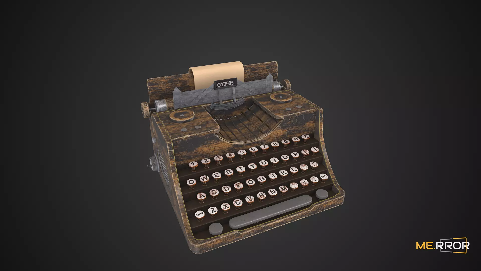 Game Ready Antique Typewriter Low-poly 3D model_0