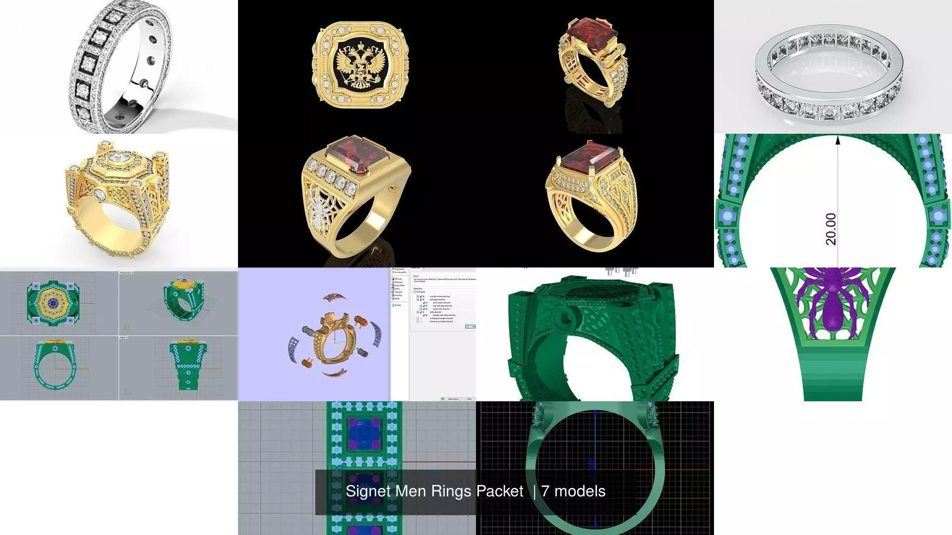 Signet Men Rings Packet  3D Model Collection_1