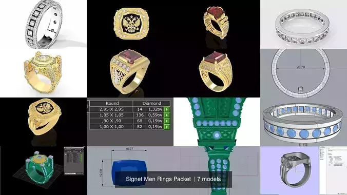 Signet Men Rings Packet  3D Model Collection