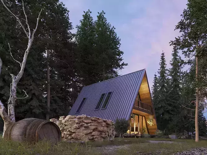 Forest House - Landscape Sunset Render  3D model