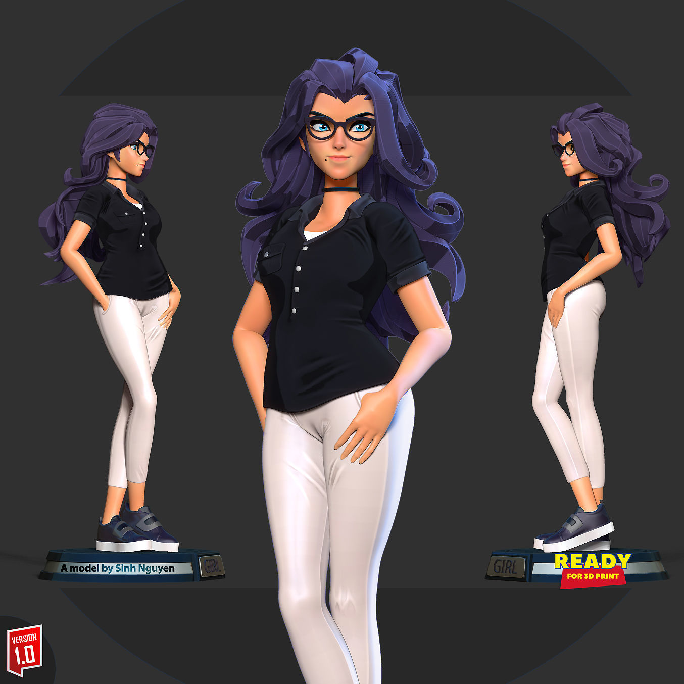 Girl with glasses 3D print model_1