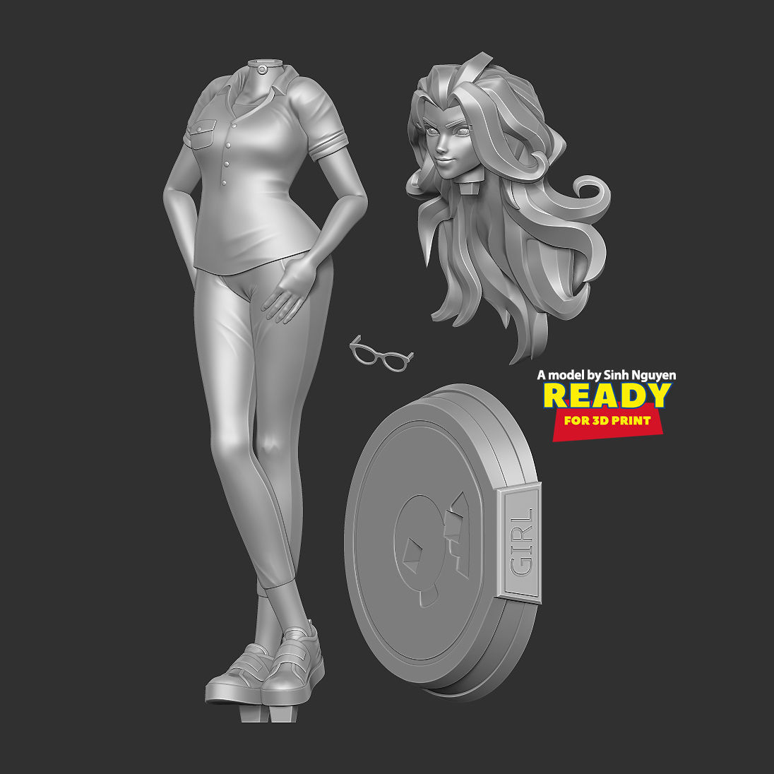 Girl with glasses 3D print model_2