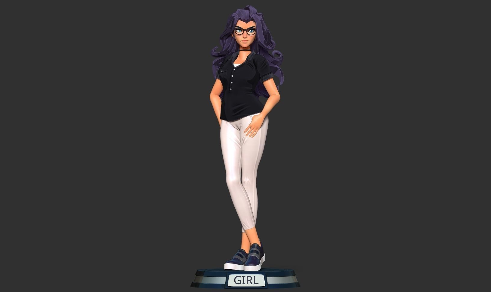 Girl with glasses 3D print model_10