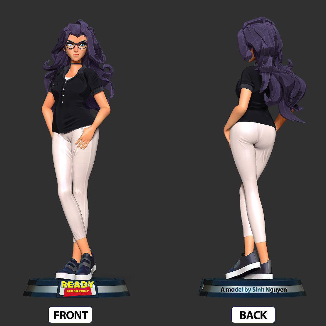 Girl with glasses 3D print model_3