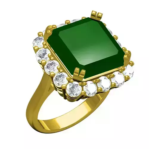 Green Asscher Cut Diamond Cluster Ring